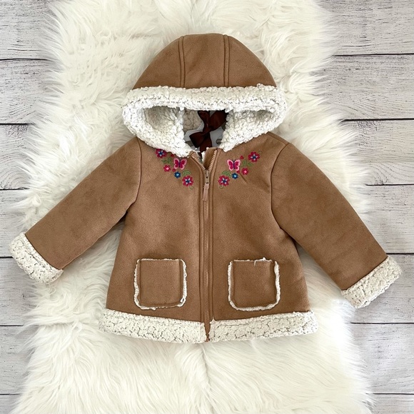 Little Me Other - 18m Girl Little Me Embroidered Tan Hooded Sherpa Jacket